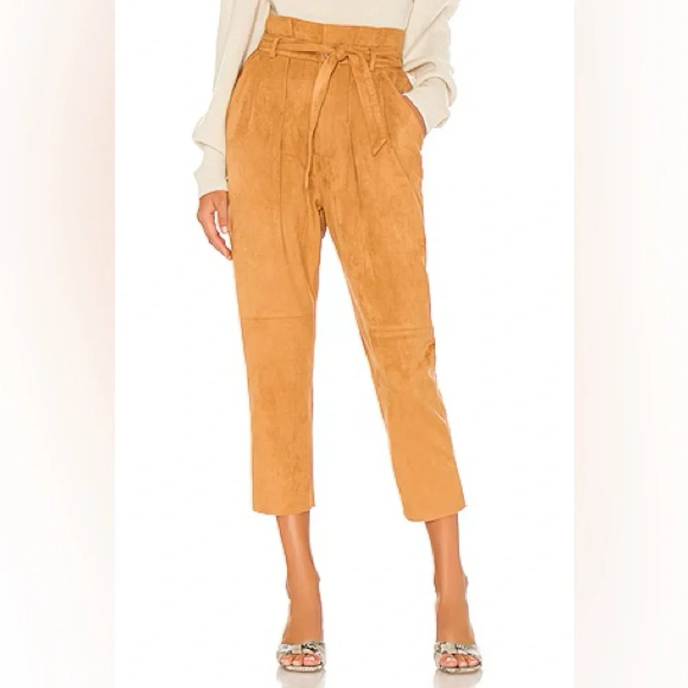 Free People Womens High Waisted Cropped Faux Suede Pants‎ Tan Brown Size 2